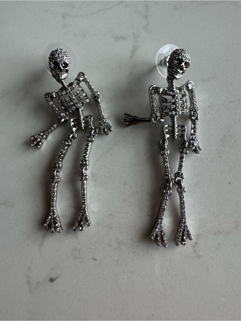 J. Crew Silver Rhinestone Skeleton Drop Earrings